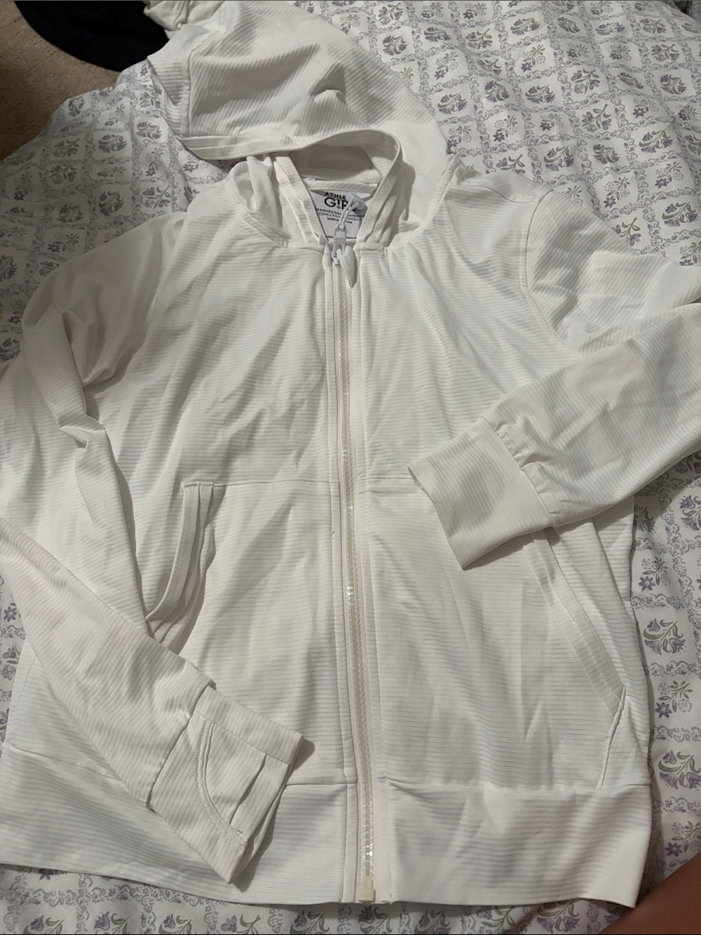 Athleta Girl Off-White Hooded Zip Sweatshirt